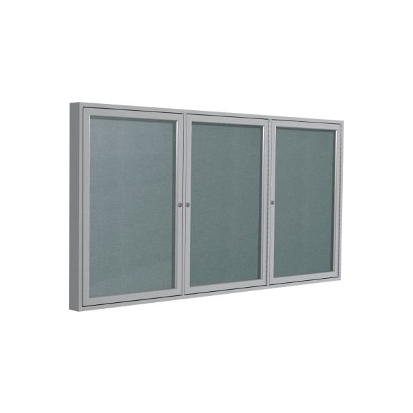 Ghent Enclosed Bulletin Board, Outdoor, 3 Door, 96"W x 48"H, Stone Vinyl/Silver Frame PA34896VX-199 - main